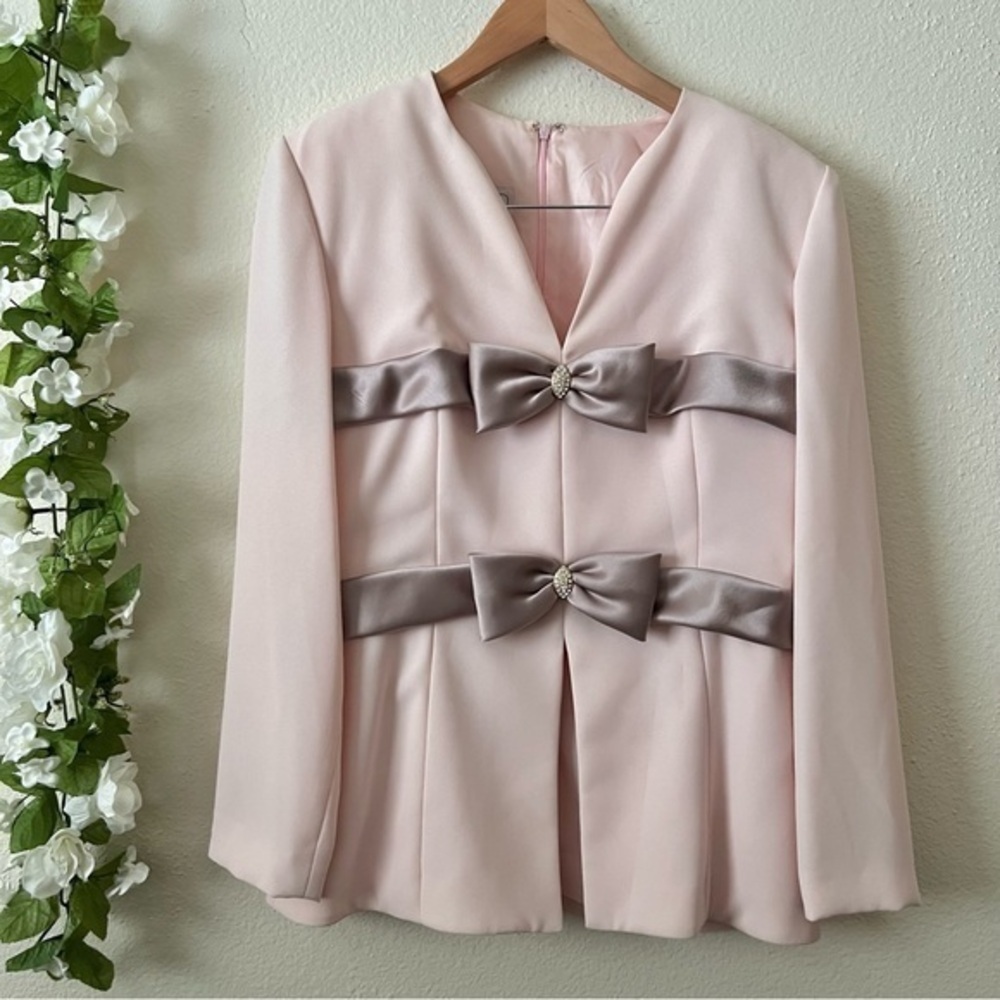 Vintage 90s Nahdree Victor Costa Pink Front Bow Evening Jacket Blazer